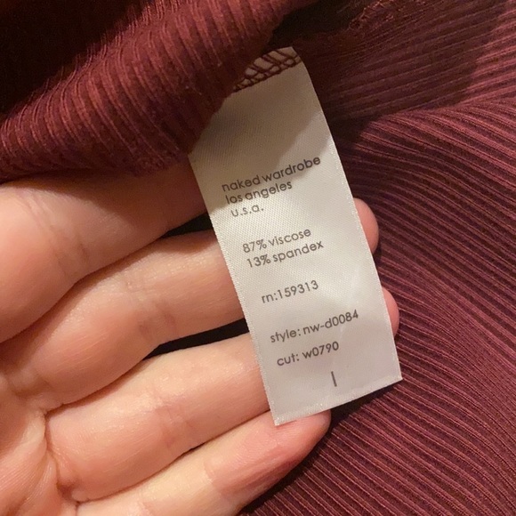 naked wardrobe maroon slimming bodycon long sleeves v neck large - Picture 7 of 7